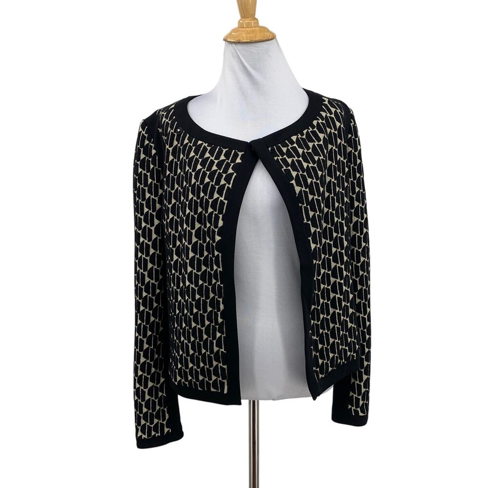 Diane von Furstenberg Cardigan Women 2 Black Tan Patricia Wool Blend Open Front